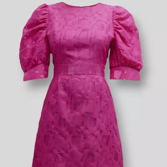 Marie Oliver Women's Pink Wool/Silk Burnout Puff-Sleeve Parker Mini Dress S $378 - Picture 4 of 5